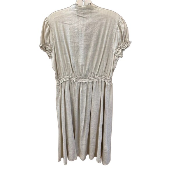 Max Studio Linen Ramie Blend Tunic top M Short Sleeve Smocked Button Khaki Brown - Picture 6 of 16